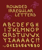 letras irregulares redondeadas, números, signos matemáticos y puntuación. vector