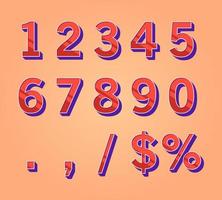 números rojos tridimensionales, porcentaje y signo de dólar. vector