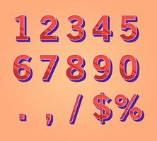 Three dimensional red numbers, percentage and dollar sign. vector