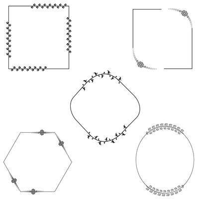 Floral Frame Collection. Floral round shape border, Set of cute retro flowers arranged un a shape of the wreath perfect for wedding invitations and birthday cards