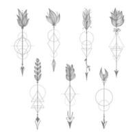 conjunto vectorial de símbolos geométricos sagrados con flechas sobre fondo blanco. concepto de imaginación, magia, creatividad, religión, astrología.