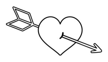 corazón blanco y negro vectorial con flecha atravesada. símbolo del día de san valentín. elemento divertido con concepto de amor aislado sobre fondo blanco. juguetón icono de línea de vacaciones de febrero vector