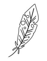 Vector black and white feather isolated on white background. Funny romantic design element. Line icon or coloring page