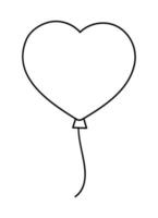 Vector black and white heart shaped balloon. Cute Saint Valentine day symbol isolated on white background. Playful love holiday line icon or coloring page.