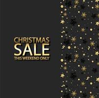 Christmas background with shining red snowflake, star and snow. Merry Christmas card illustration on black background. Sparkling gold snowflakes with glitter texture. vector