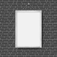 Black photo frame on black brick wall background. vector