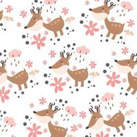 Pattern with deer and flowers vector