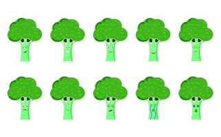 Stickers Set Useful Broccoli Vegetable. Vector illustration
