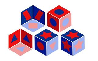 Set of cube icons isometry, geometric shapes. Vector illustration