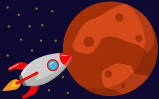 Rocket flight to planet mars. Space travel. Vector illustration