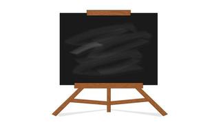 Plank background and wooden frame. Empty clean with scratched black chalkboard. Modern easel isolated on white background. Vector illustration