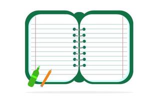 cuaderno planificador abierto para notas de color verde. ilustración vectorial vector