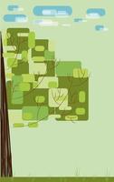 Large lonely green tree in the park. Vector illustration