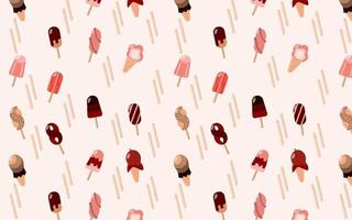 Ice Cream Pattern Summer Dessert on a Stick and in a Waffle Cup vector