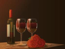 glasses with wine and roses vector