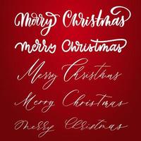 Merry christmas white set hand lettering inscriptions for winter holiday design, calligraphy vector.