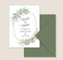 elegante hoja verde en la plantilla de la tarjeta de invitación de boda. vector