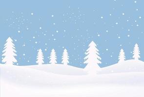 winter background with falling snowflakes and snow trees on blue background vector