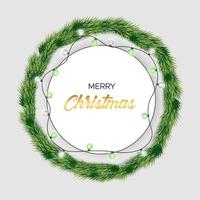 Merry Christmas winter greetings with green fir branches with geometric shapes vector