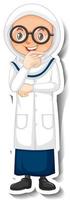 Scientist muslim girl cartoon character sticker vector