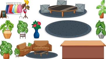 Set of interior furniture and decorations vector