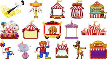 Set of circus characters and amusement park elements vector