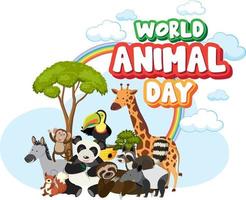 banner del día mundial de los animales con animales salvajes vector