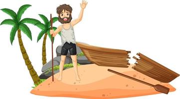 A man on deserted island isolated vector