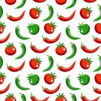 caricatura, chile, y, tomate, seamless, patrón vector