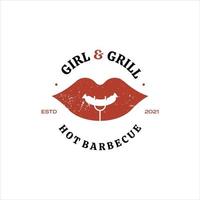 Barbecue Grill and Smoke Sausage Badge vector