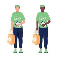 Delivery man with eco package semi flat color vector character set