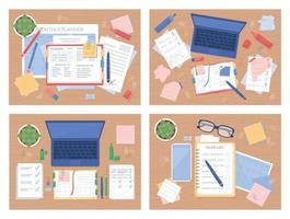 Study tablespace flat color vector illustration set