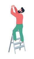 Handyman on ladder semi flat color vector character