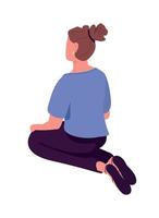 Woman sitting from back view semi flat color vector character