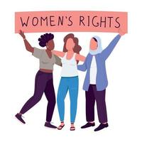 Feminists with placard semi flat color vector characters