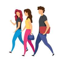 Group of friends walking semi flat color vector characters