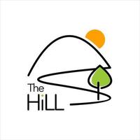 hill illustration with green creek pine tree vector