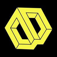 Impossible shapes. Sacred geometry. Optical illusion. Abstract eternal geometric object. Impossible endless outline. Line art. Op art. Impossible geometry shape on a black background. Escher paradox. vector