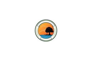 Retro Vintage Sunset with Oak Tree and Wooden Swing Badge Emblem Logo Design Vector
