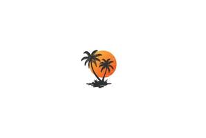 Simple Minimalist Sunset Sunrise with Palm Tree Logo Design Vector