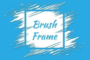 Blue Grunge Background with White Brush Paint Ink Stroke Over Square Frame. Vector illustration