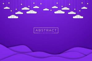 Violet Liquid Sky with Paper Cut Clouds and Star Background. Vector Illustration