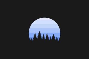 Sunset Sunrise Pine Evergreen Fir Hemlock Spruce Conifer Cedar Coniferous Cypress Larch Pinus Trees Forest Logo Design Vector