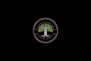 Vintage Retro Circular Oak Banyan Tree of Life Badge Label Seal Sticker Logo Design Vector