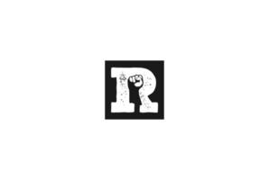 Initial Letter R with Hand Fist Clenched for Rebel Rebellion Logo Design Vector