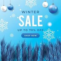 winter sale social media square banner with snow
