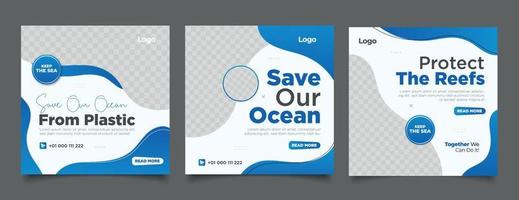 Save the oceans social media post template vector