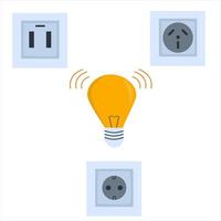 Electricity set with light bulb and power socket. home repair, home renovation concept vector