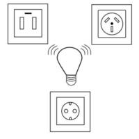 Electricity set line icon with light bulb and power socket. llustration for repair theme, doodle style vector