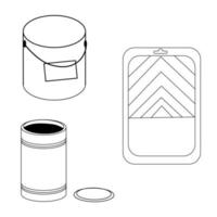 conjunto de iconos de línea de lata, cubo y bandeja de pintura. ilustración para el tema de la reparación, estilo garabato vector